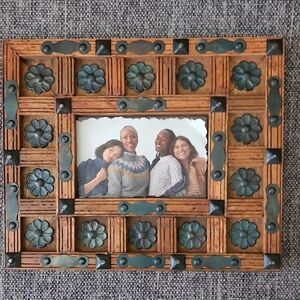 Vintage Rustic Floral Brown Black Table Top Display Picture Frame
